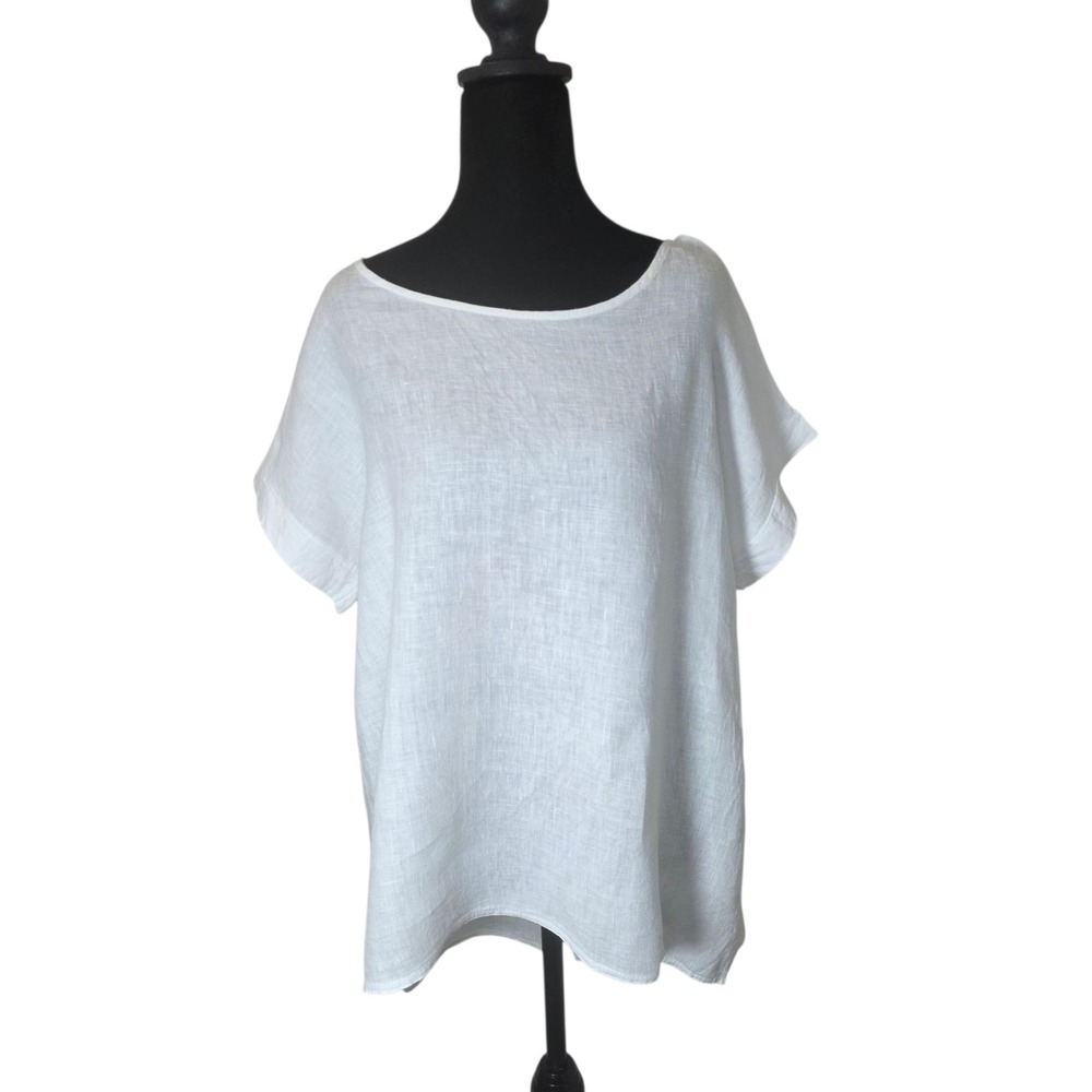 Made In Italy White Linen Oversized Top Womens M Boho Coastal Tunic